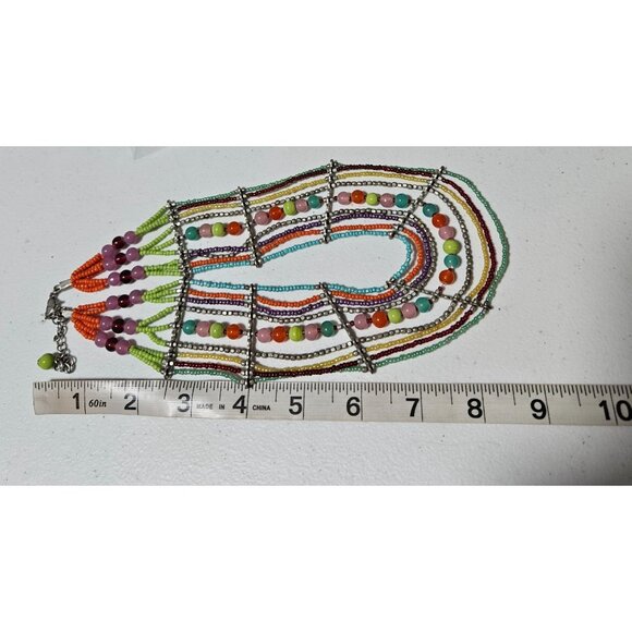 Handcrafted Boho Colorful Beaded Multi Strand Necklace Retro 70s Fashion Jewelry - Picture 6 of 7